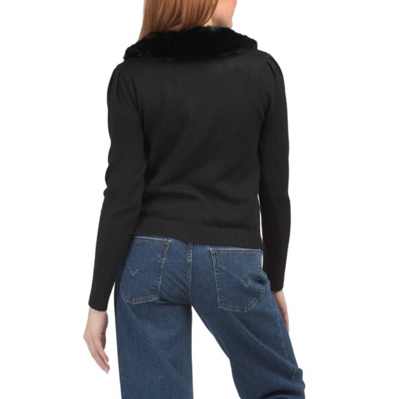 RAIN + ROSE Black Detachable Furry Collar Cardigan - Picture 2 of 2